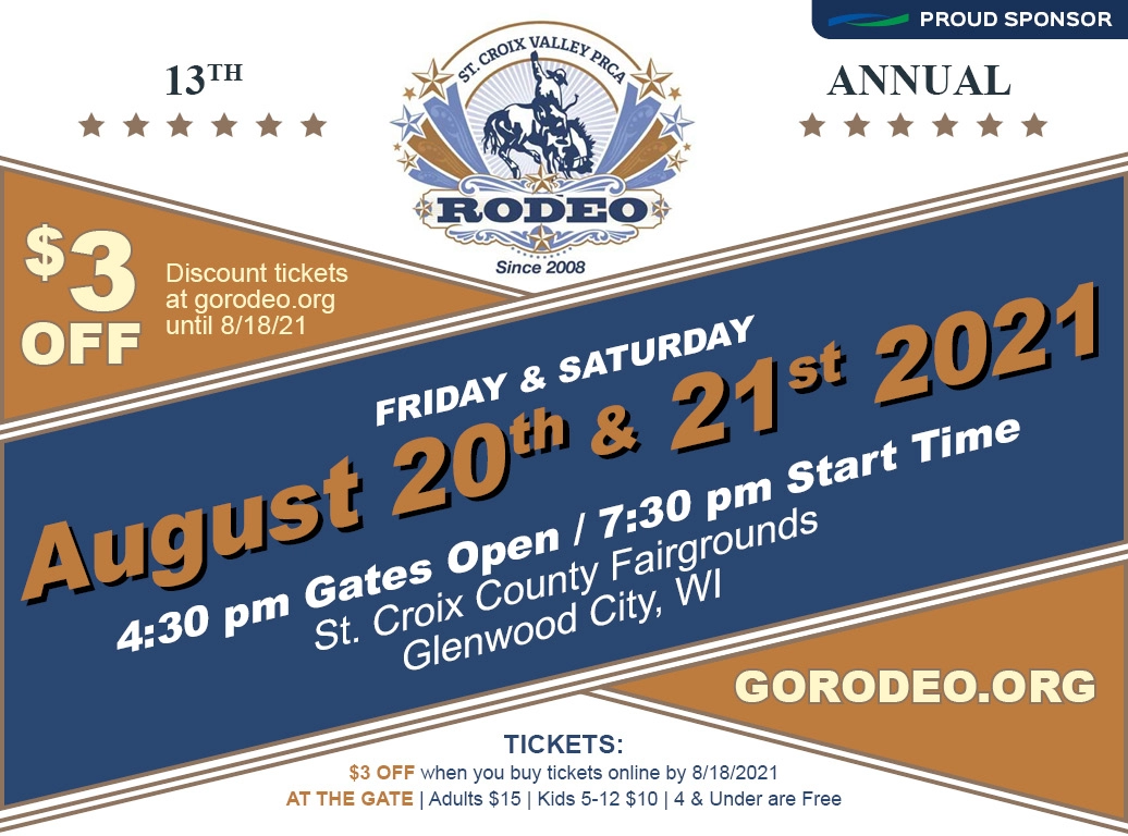 GLENWOOD CITY St. Croix Valley PRCA Rodeo Friday, August 20th, 2021